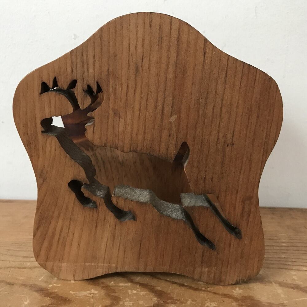Vintage Little Wittles Richmond VA Carved Wood Reindeer Deer Napkin Holder